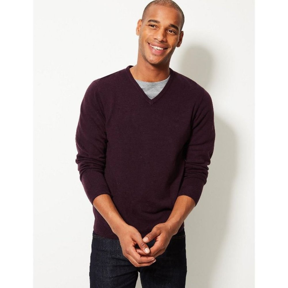 M&S Collection Cashmilon V-Neck Jumper Men's L